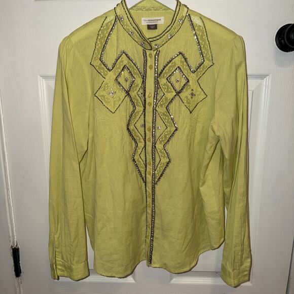 PILCRO Anthropologie Western Lace Yellow Bling Blouse Rhinestones Size L Large - Picture 1 of 8